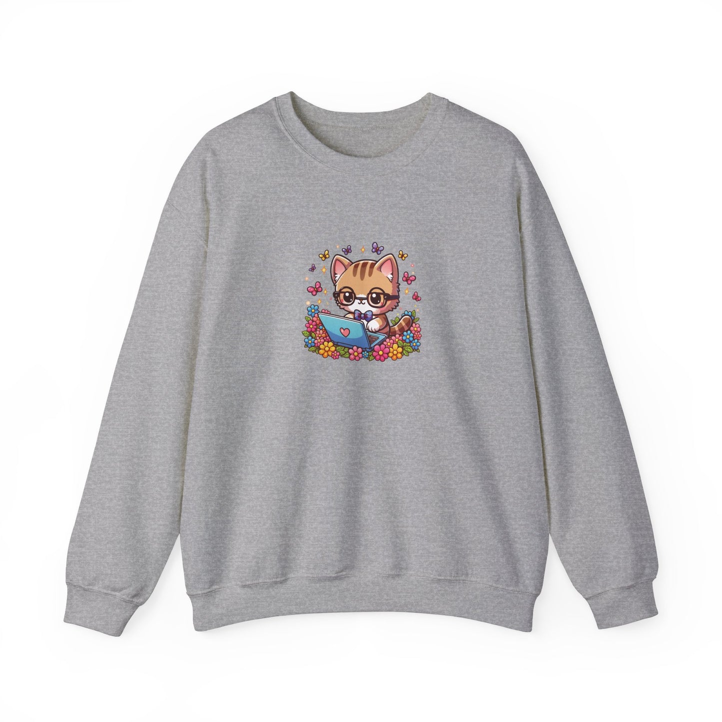 Cat with Flowers and Laptop Sweatshirt