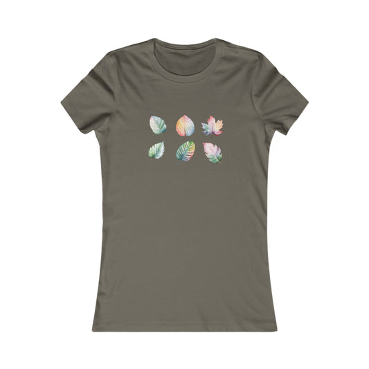 Watercolor Leaf Set Fitted Tee