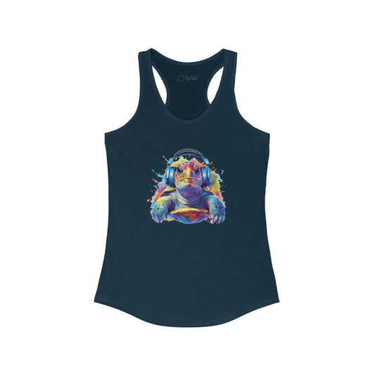 Turtle with Headphones Racerback Tank