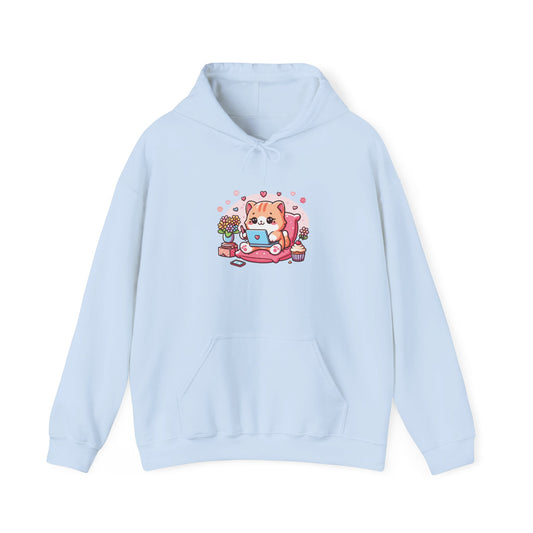 Cat with Laptop Hooded Sweatshirt