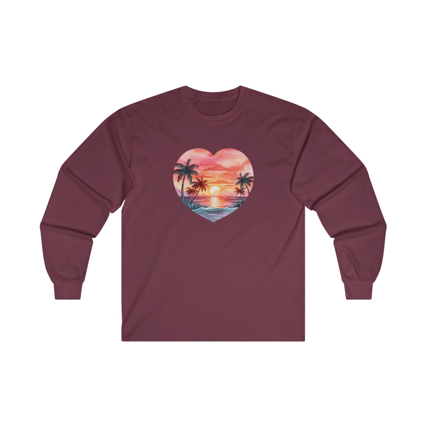 Retro Beach Sunset Heart Long Sleeve Tee