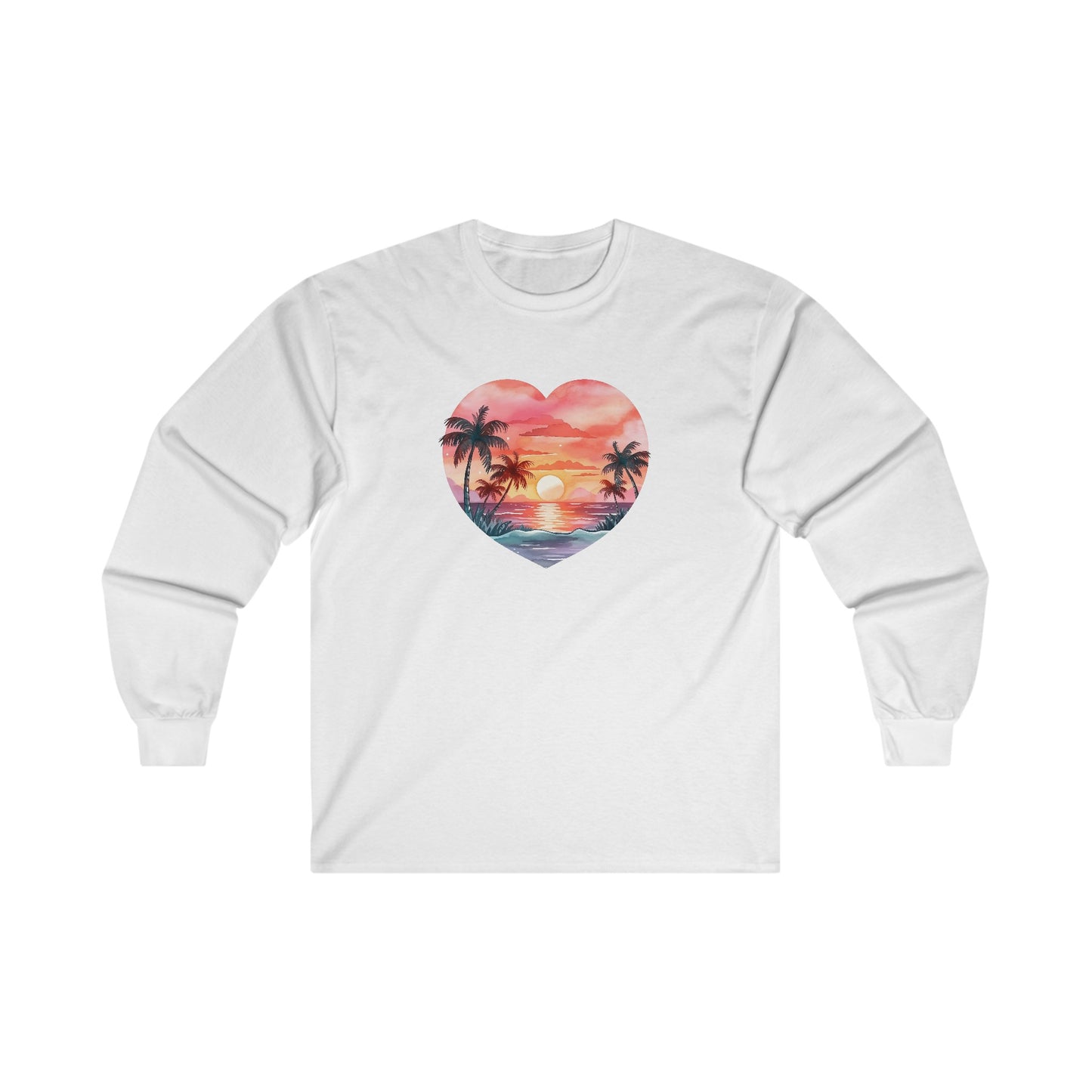 Retro Beach Sunset Heart Long Sleeve Tee
