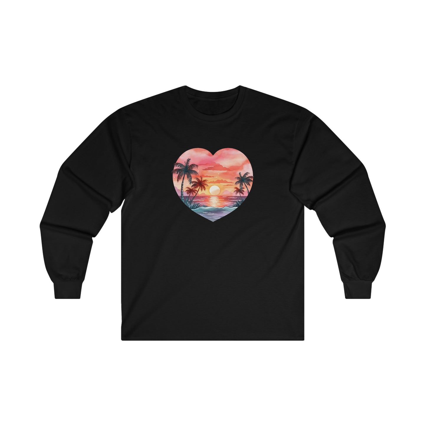 Retro Beach Sunset Heart Long Sleeve Tee