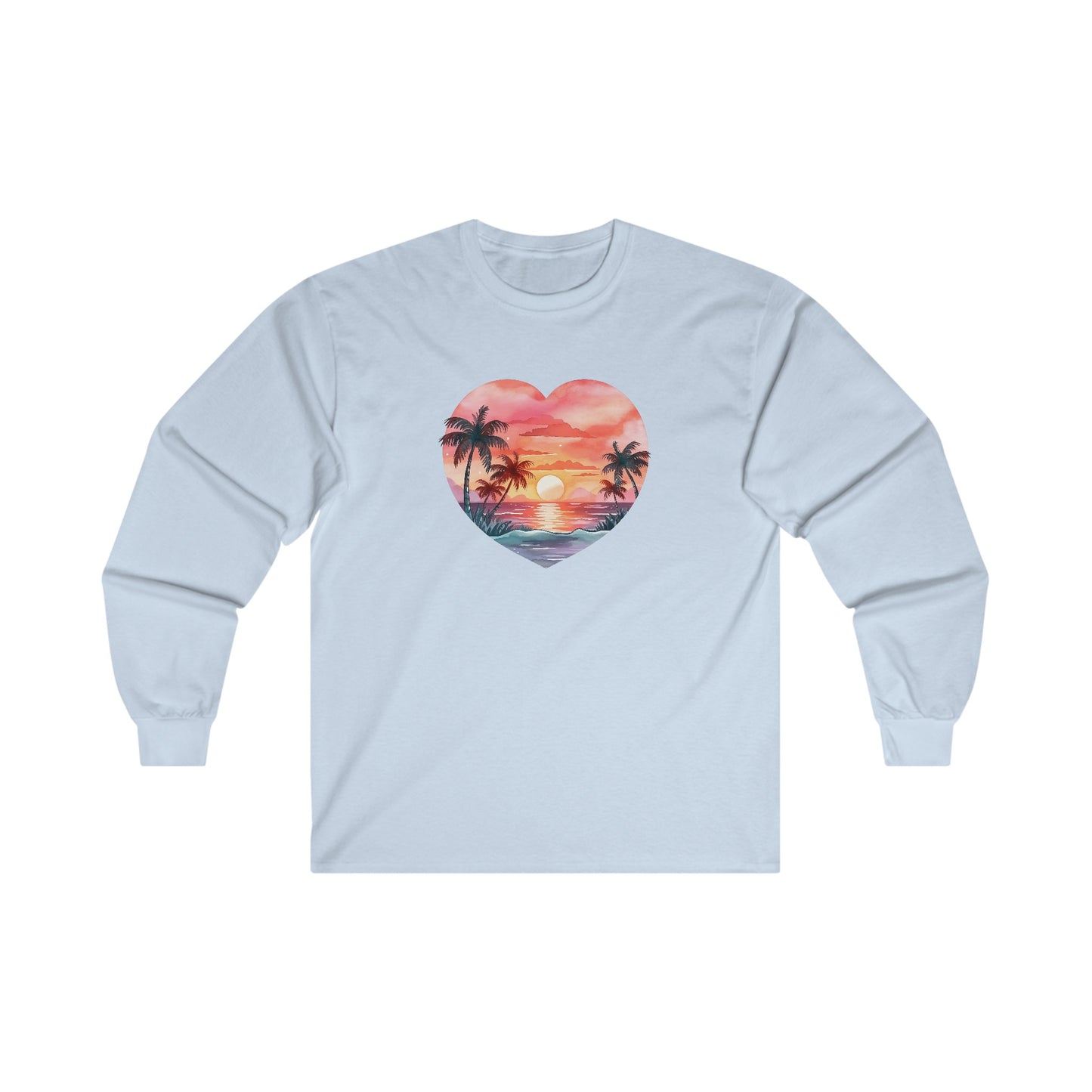 Retro Beach Sunset Heart Long Sleeve Tee
