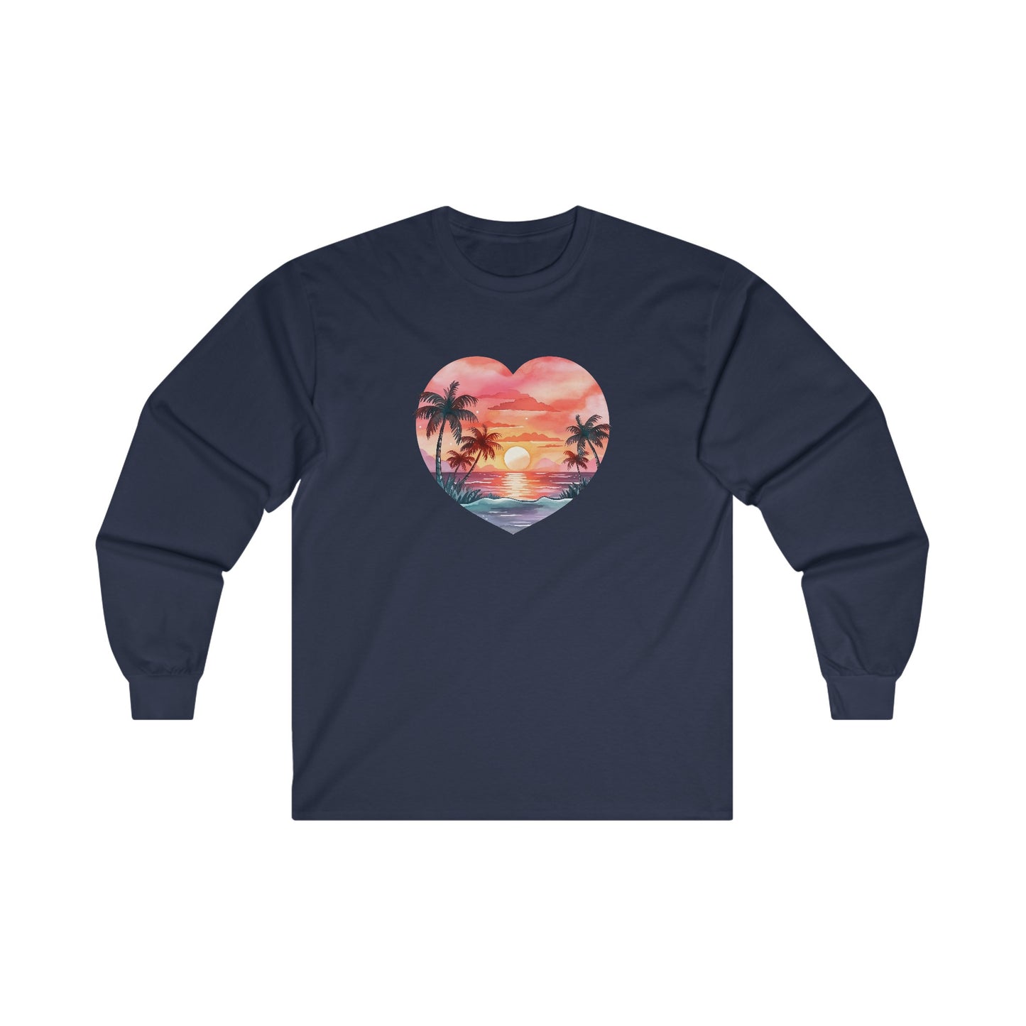 Retro Beach Sunset Heart Long Sleeve Tee