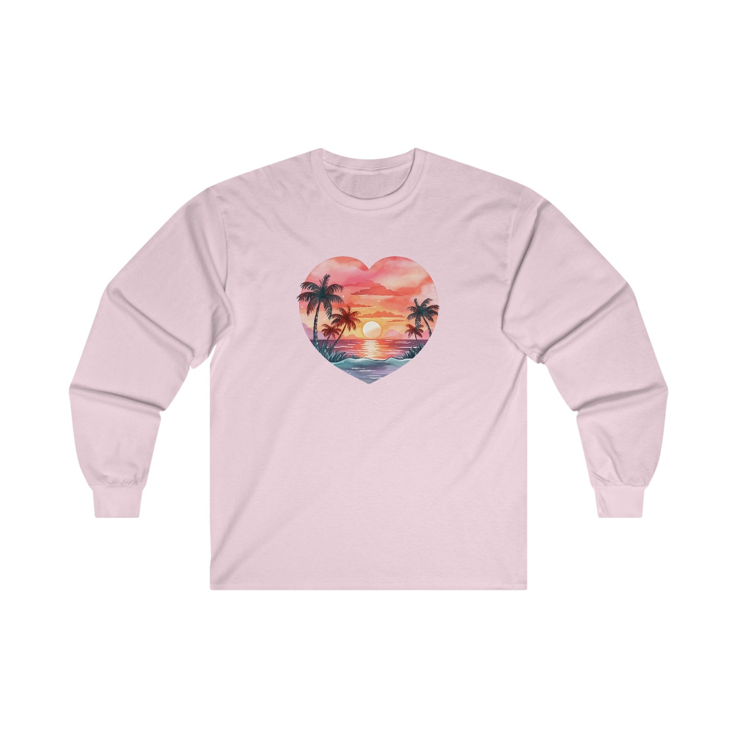 Retro Beach Sunset Heart Long Sleeve Tee