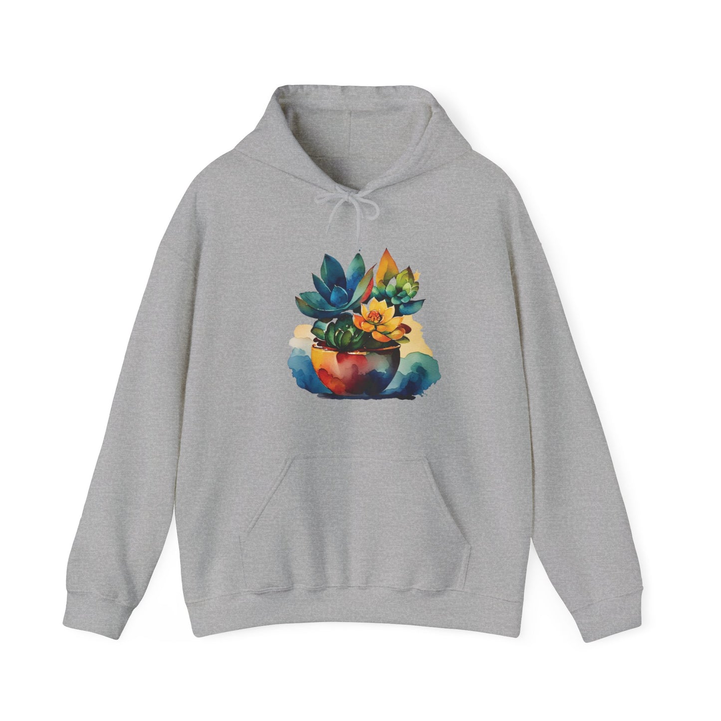 Watercolor Succulent Hooded Sweatshirt