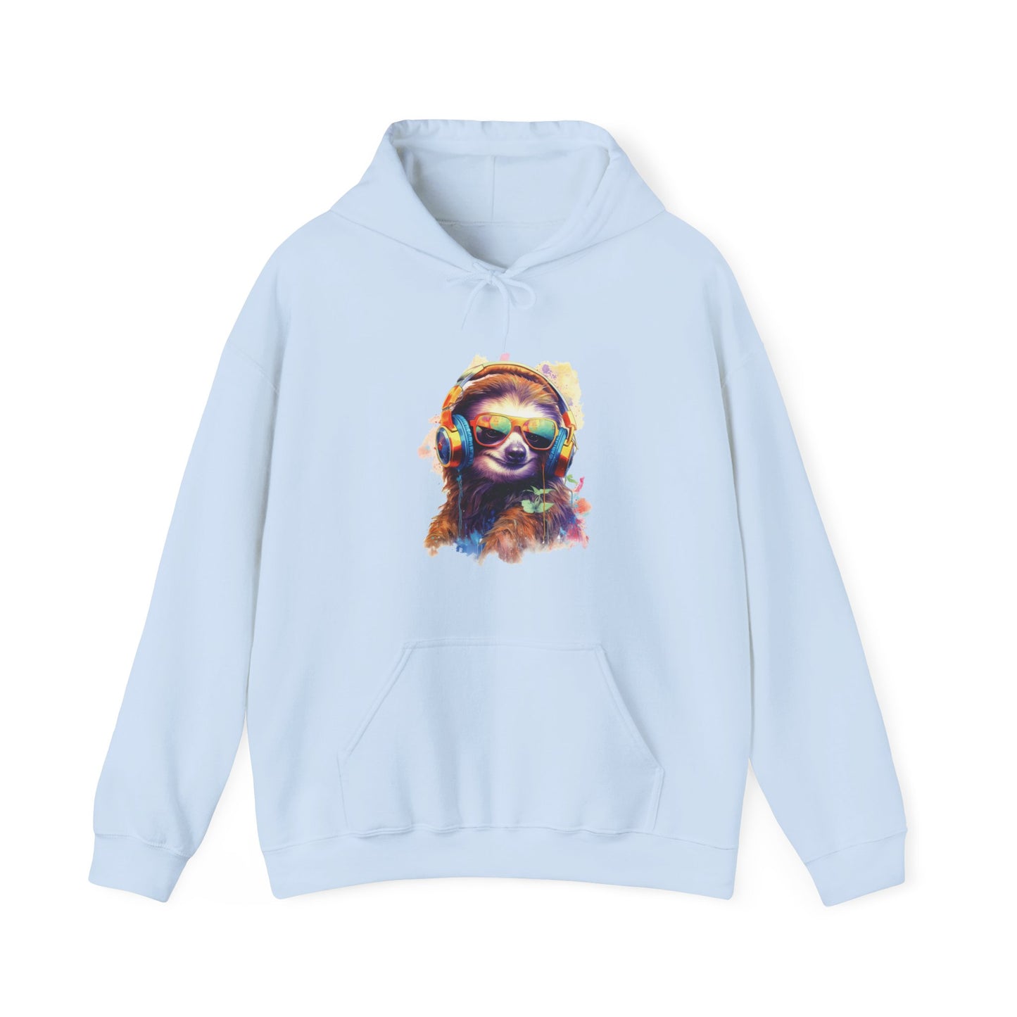 Sloth with Headphones Hooded Sweatshirt