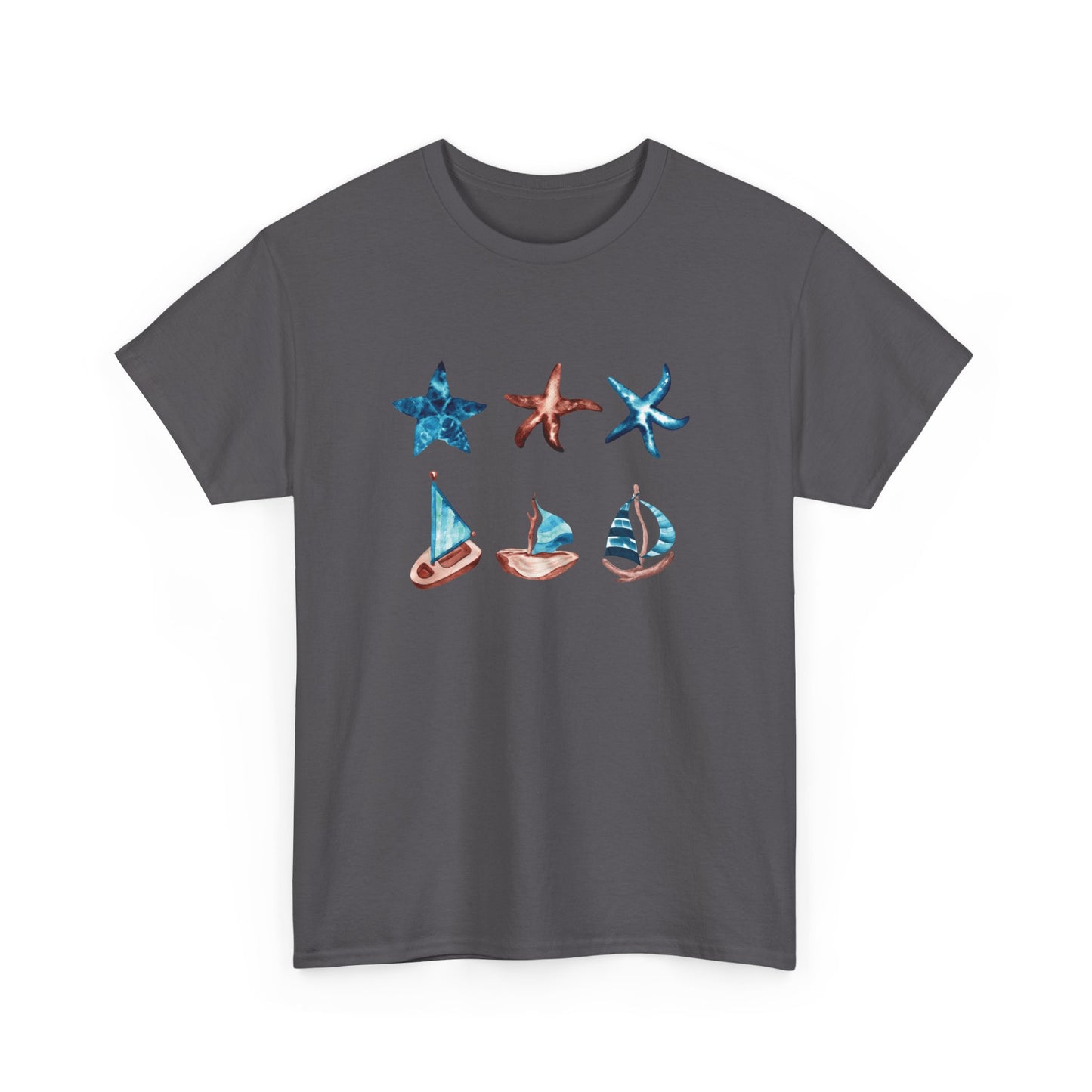Watercolor Starfish and Sailboats Short Sleeve Tee