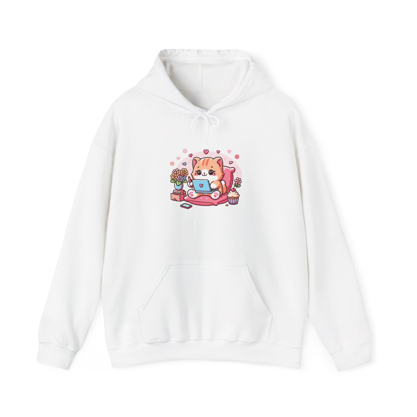 Cat with Laptop Hooded Sweatshirt