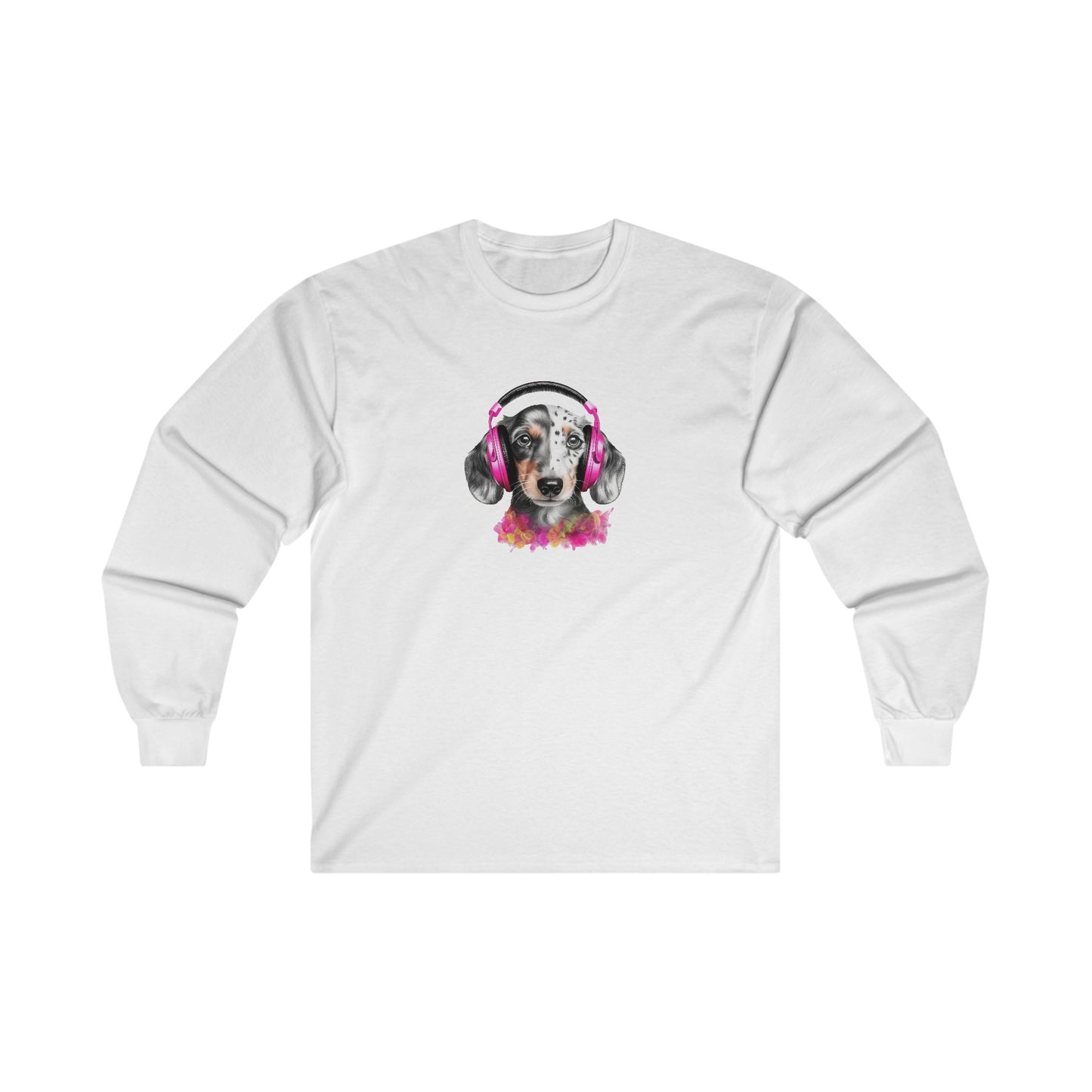 Dog with Headphones Long Sleeve Tee