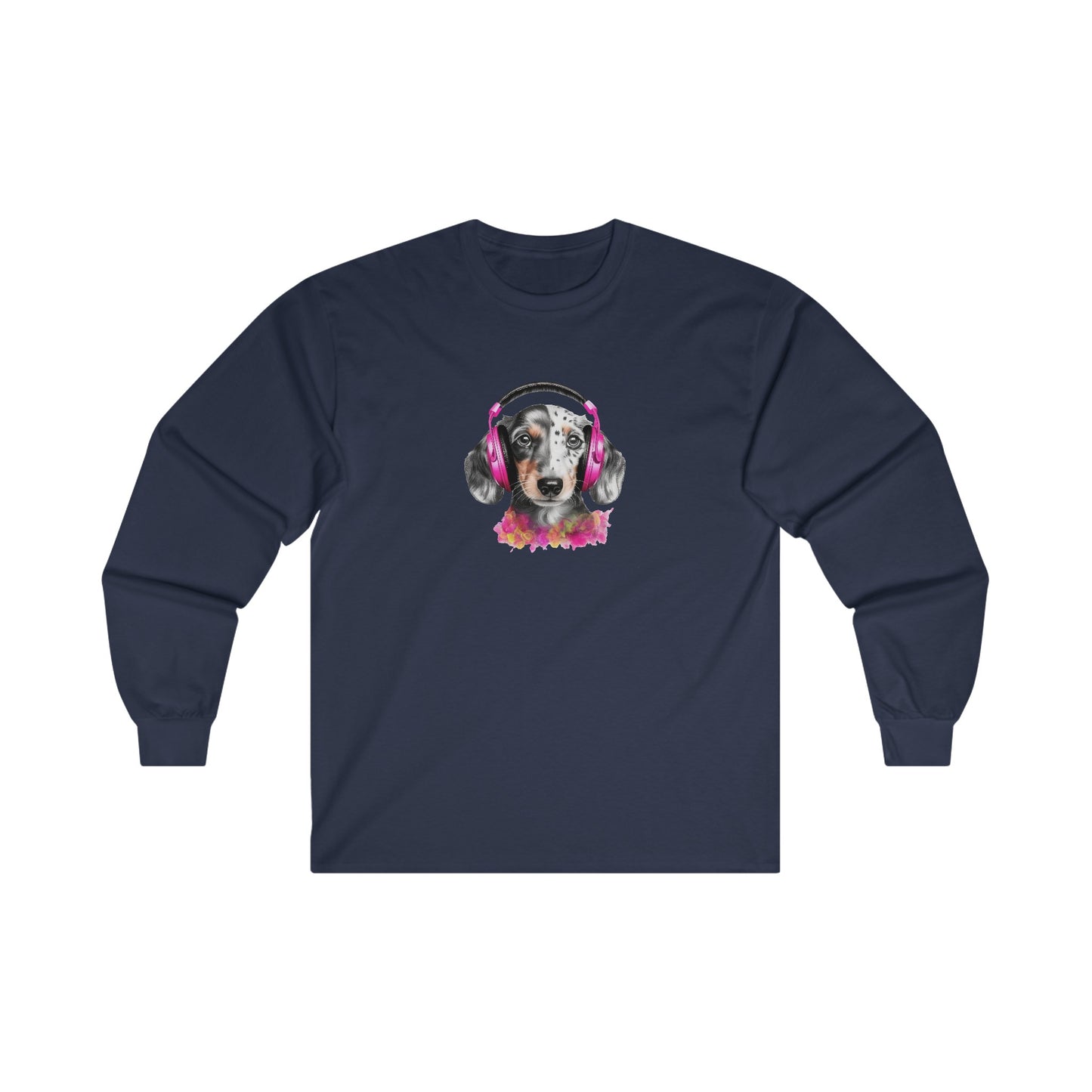 Dog with Headphones Long Sleeve Tee