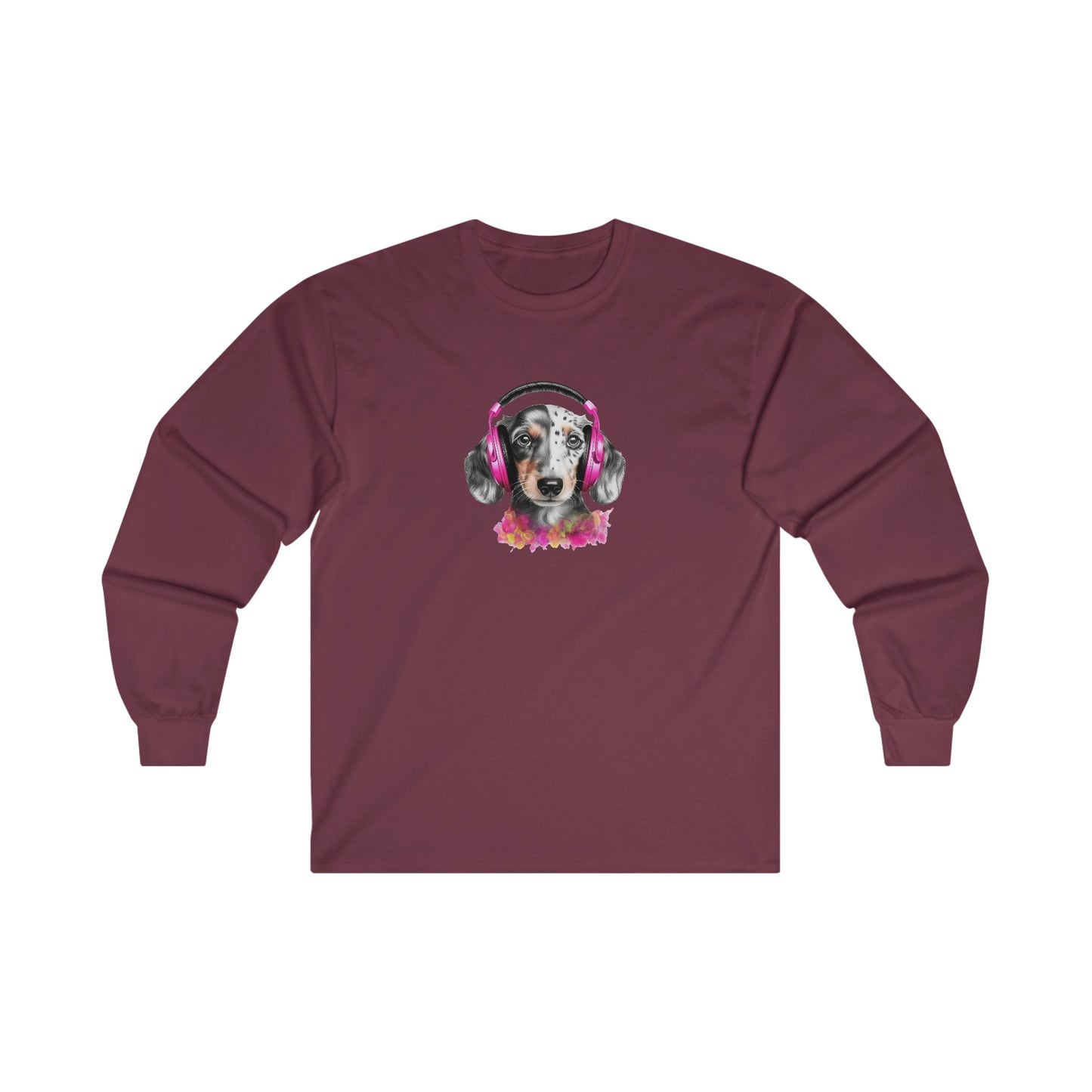 Dog with Headphones Long Sleeve Tee
