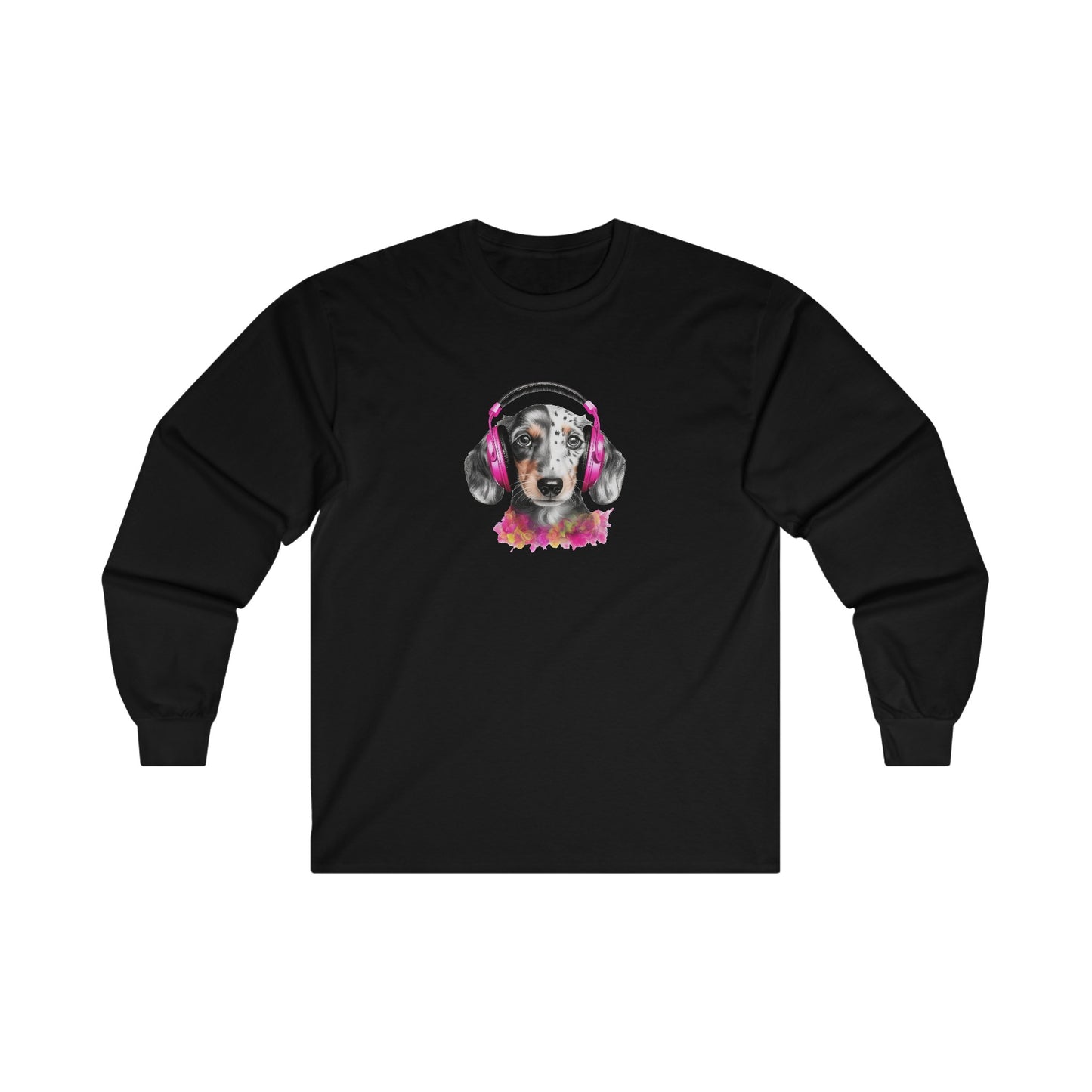 Dog with Headphones Long Sleeve Tee