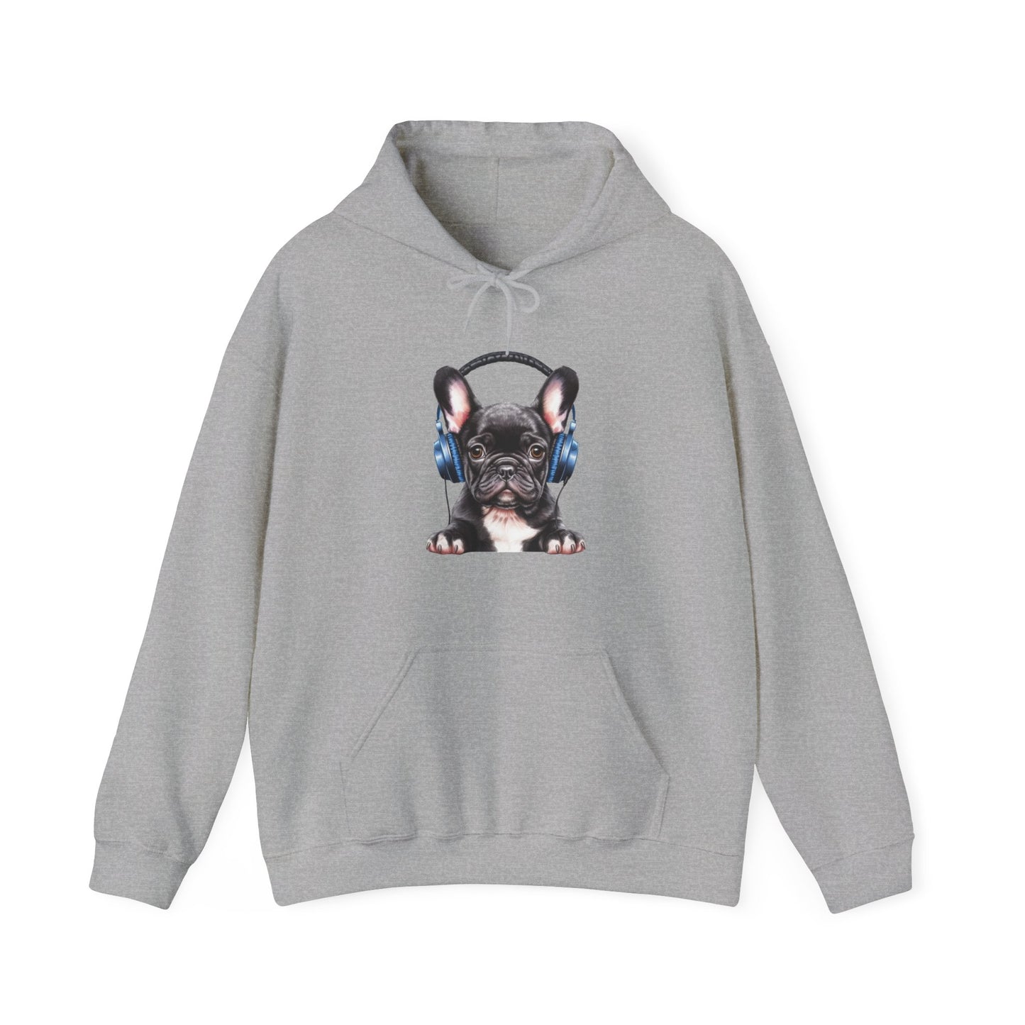 French Bulldog with Headphones Hooded Sweatshirt