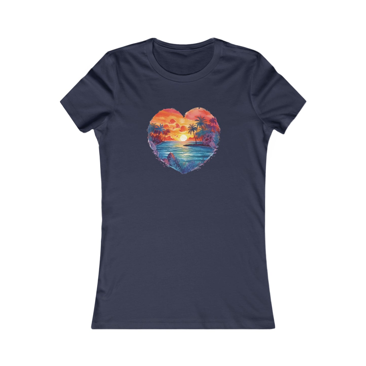 Painted Beach Sunset Heart Fitted Tee