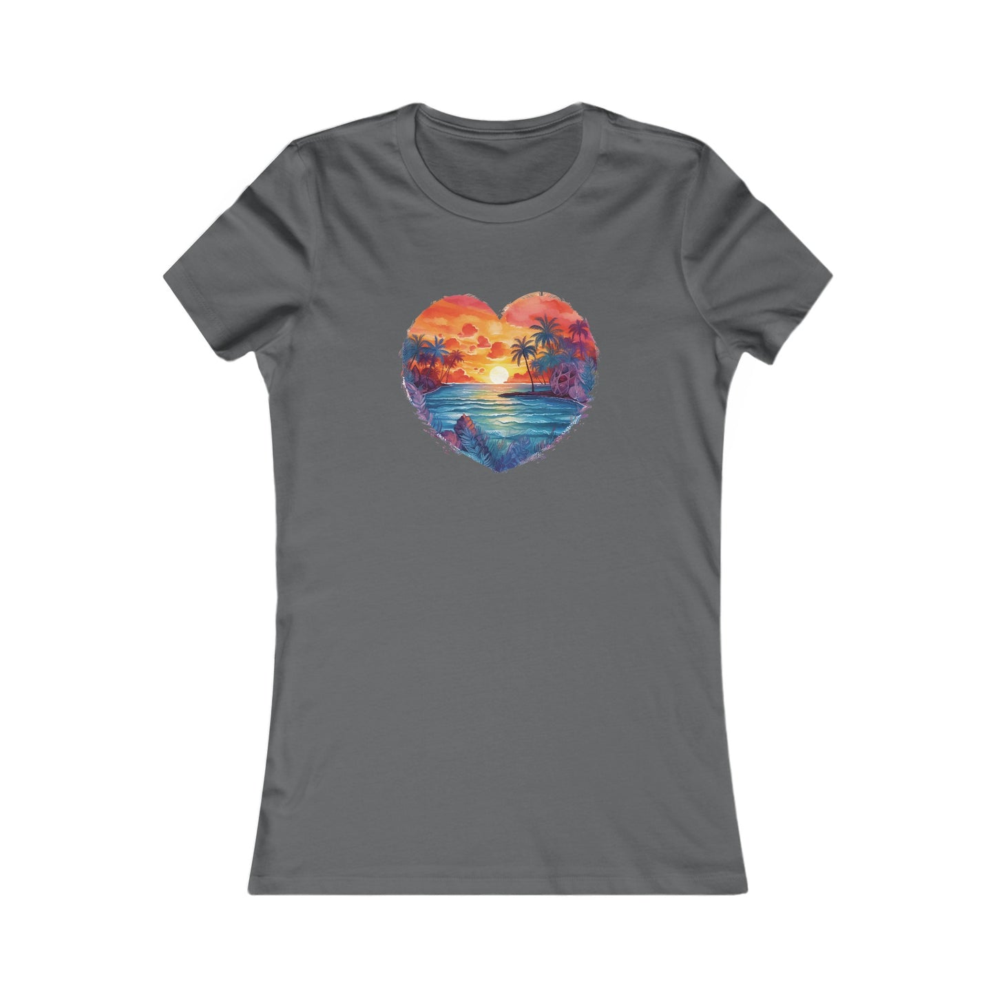 Painted Beach Sunset Heart Fitted Tee