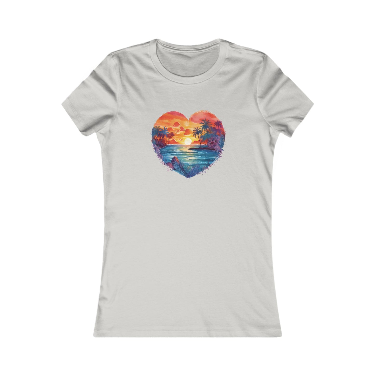 Painted Beach Sunset Heart Fitted Tee
