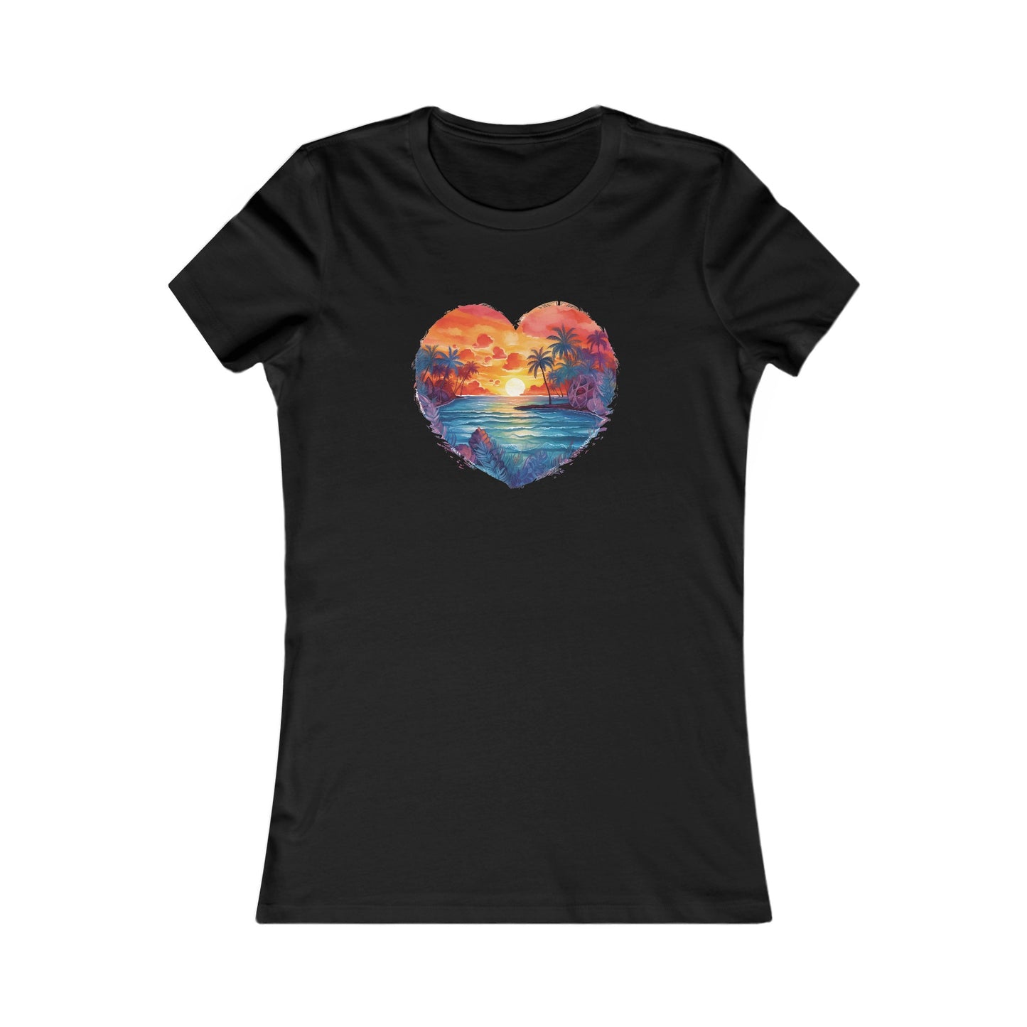 Painted Beach Sunset Heart Fitted Tee