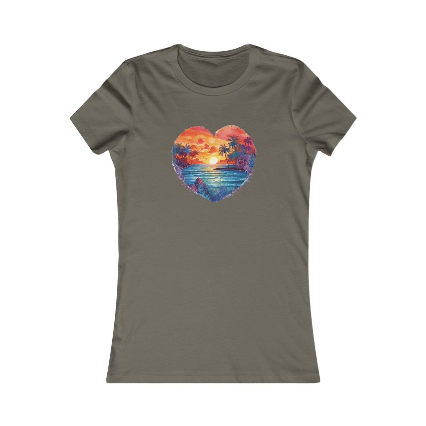 Painted Beach Sunset Heart Fitted Tee