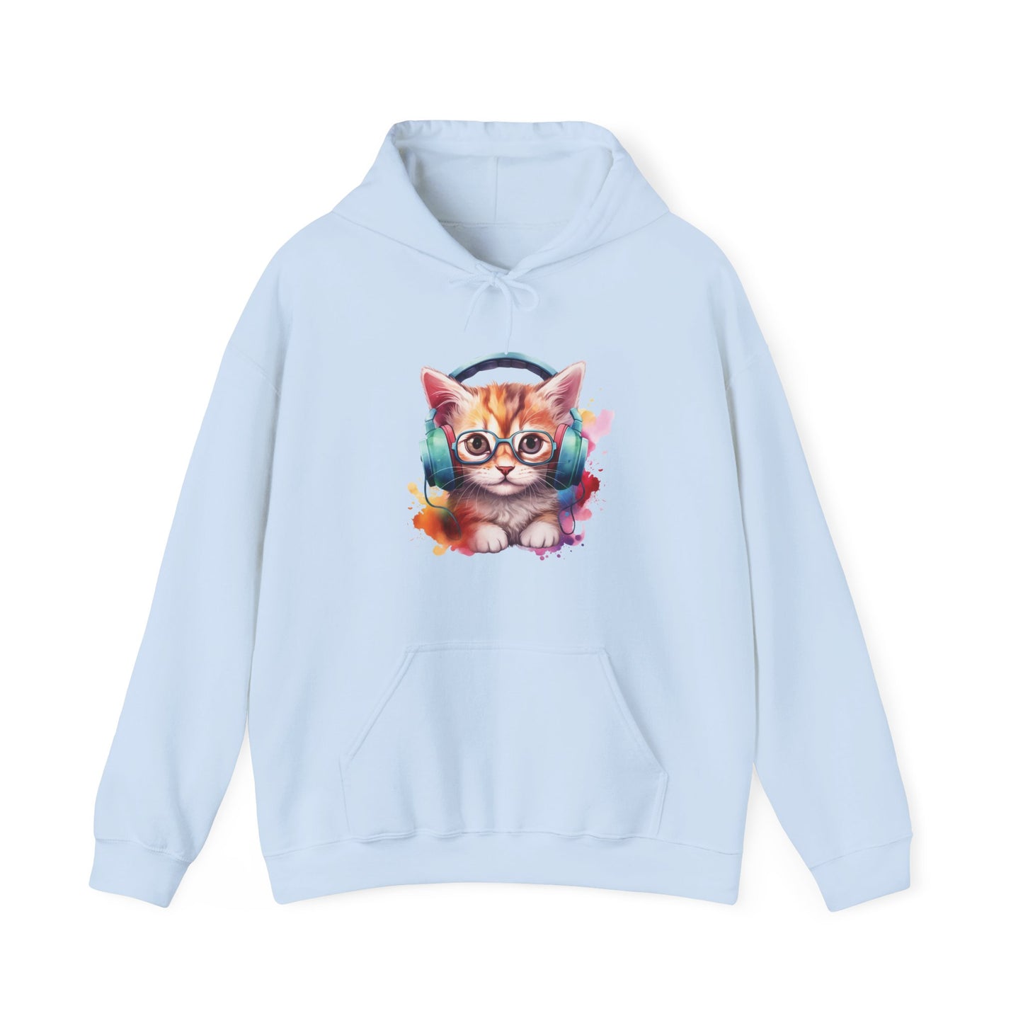 Cat with Headphones Hooded Sweatshirt