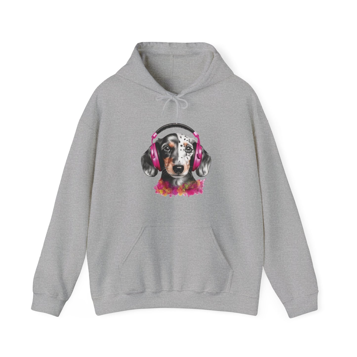 Dog with Headphones Hooded Sweatshirt
