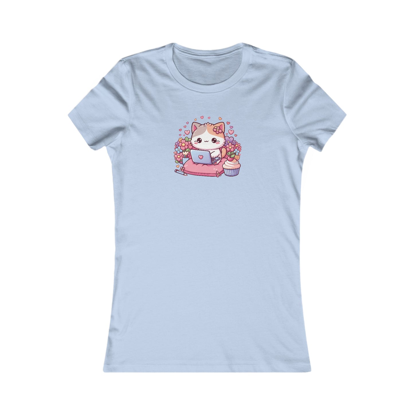 Cat with Cupcake and Laptop Fitted Tee