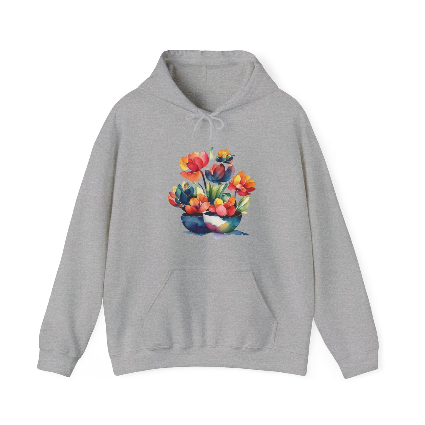 Watercolor Succulent Flowers Hooded Sweatshirt