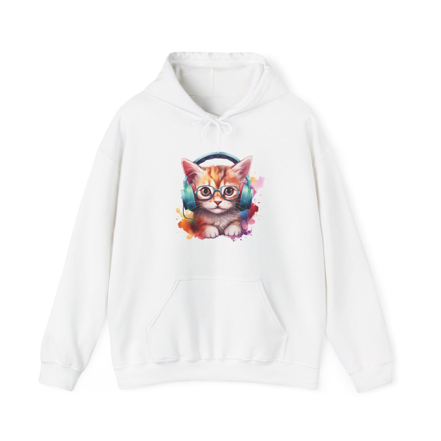 Cat with Headphones Hooded Sweatshirt