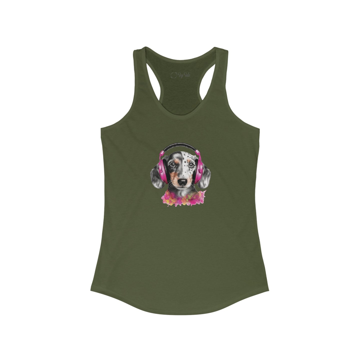 Dog with Headphones Racerback Tank
