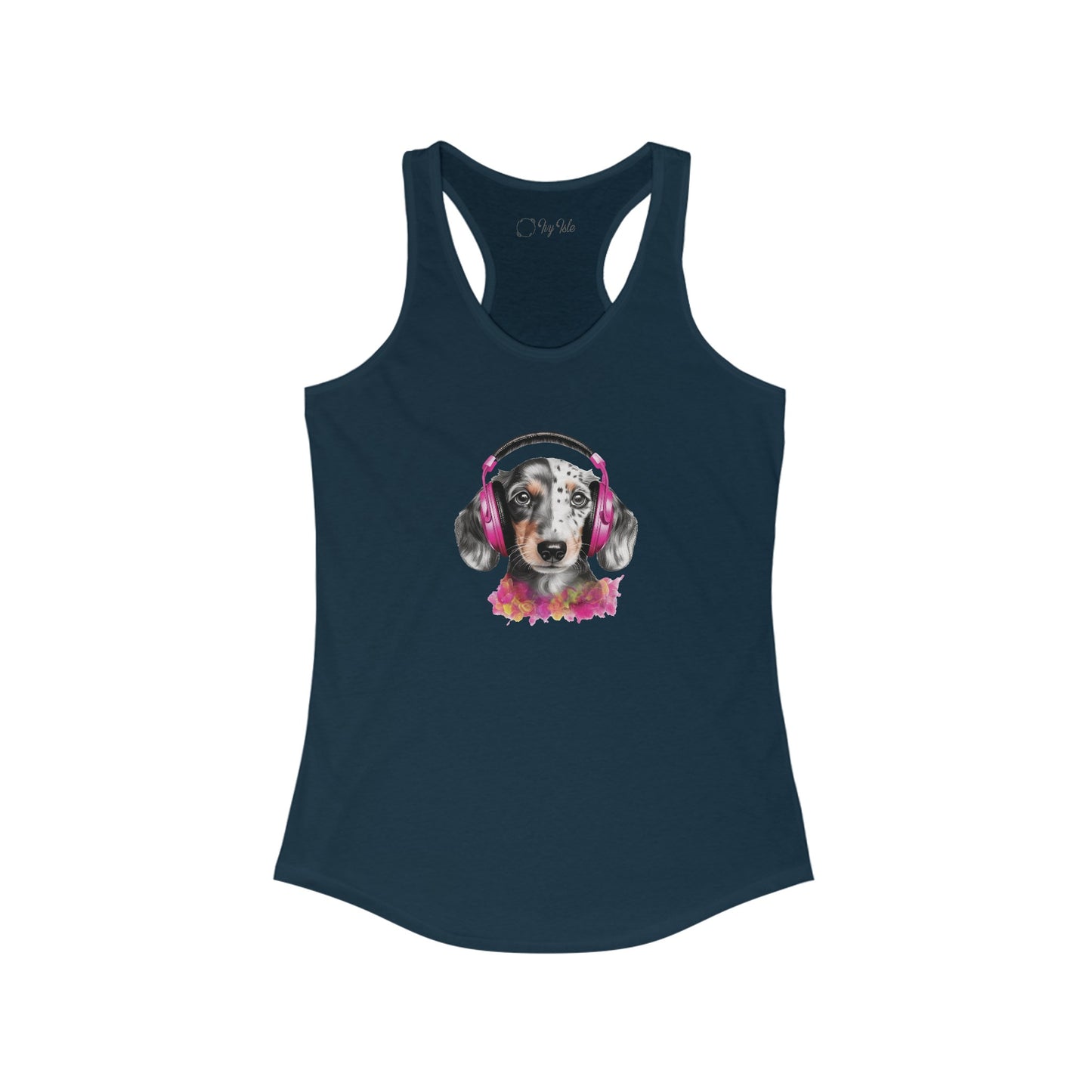 Dog with Headphones Racerback Tank
