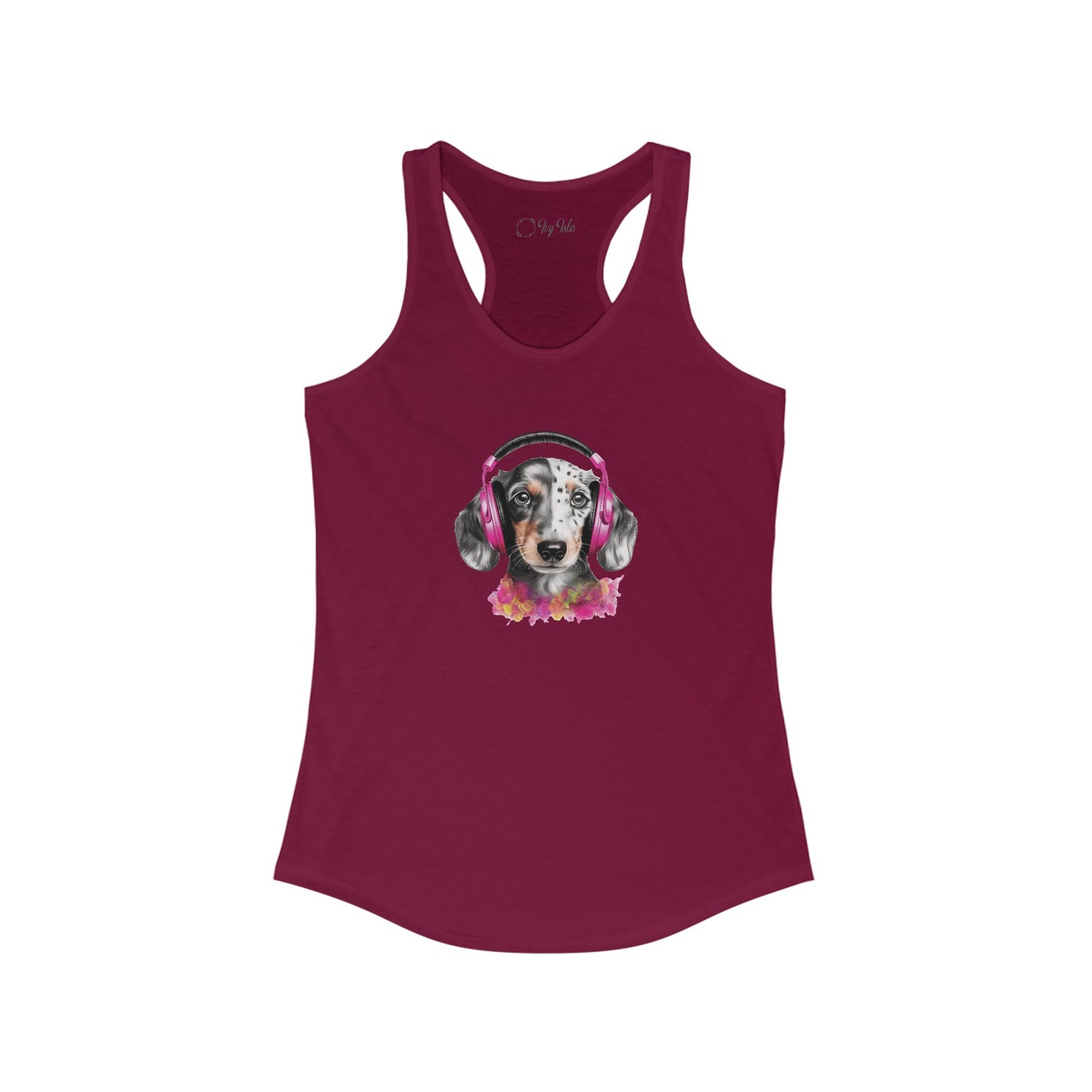 Dog with Headphones Racerback Tank