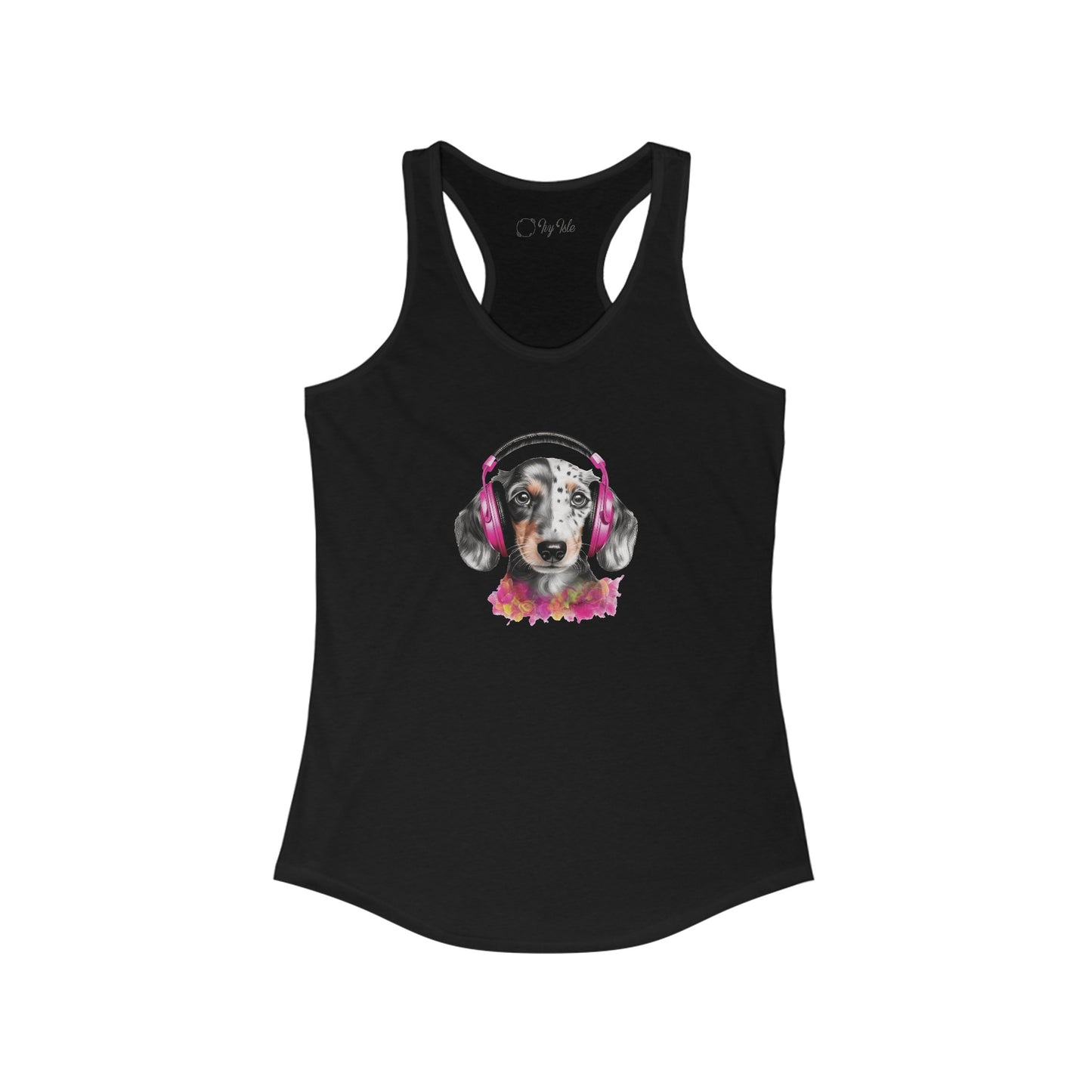 Dog with Headphones Racerback Tank