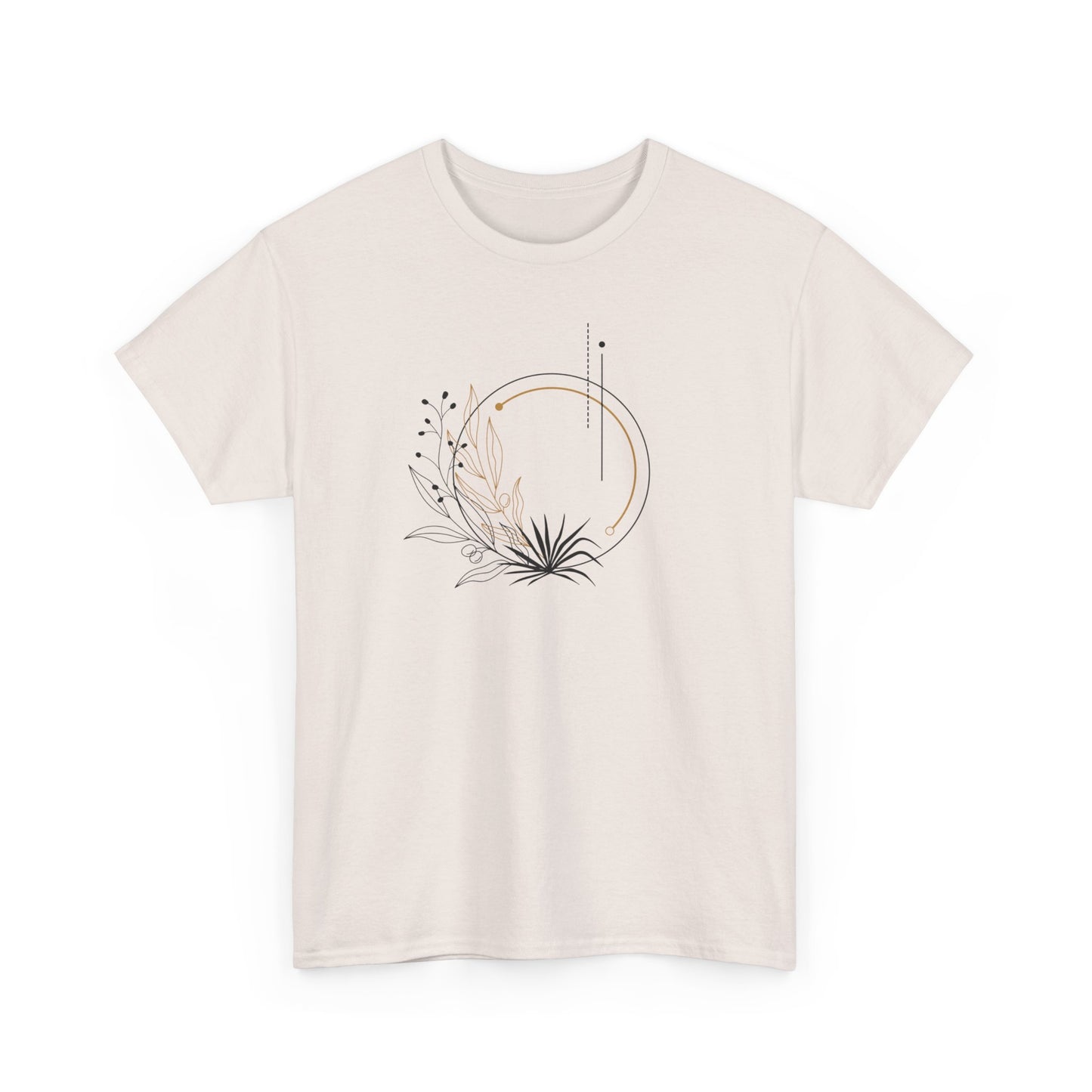 Black and Gold Leafy Circle Short Sleeve Tee