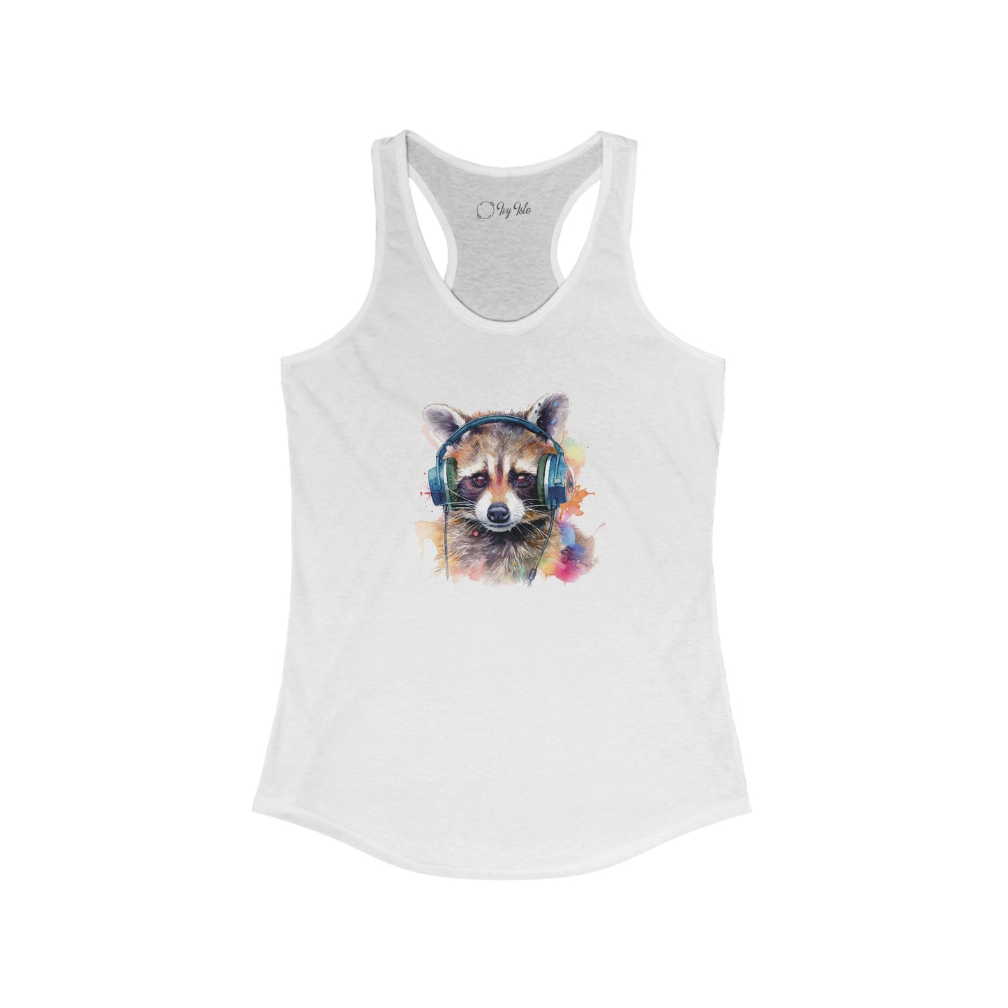 Raccoon with Headphones Racerback Tank