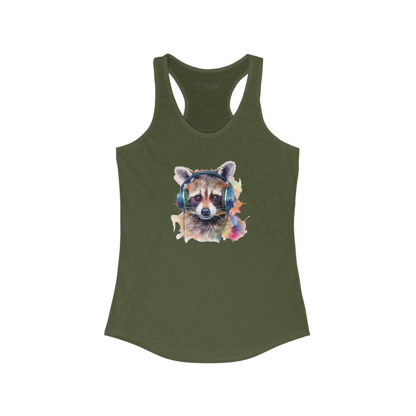 Raccoon with Headphones Racerback Tank