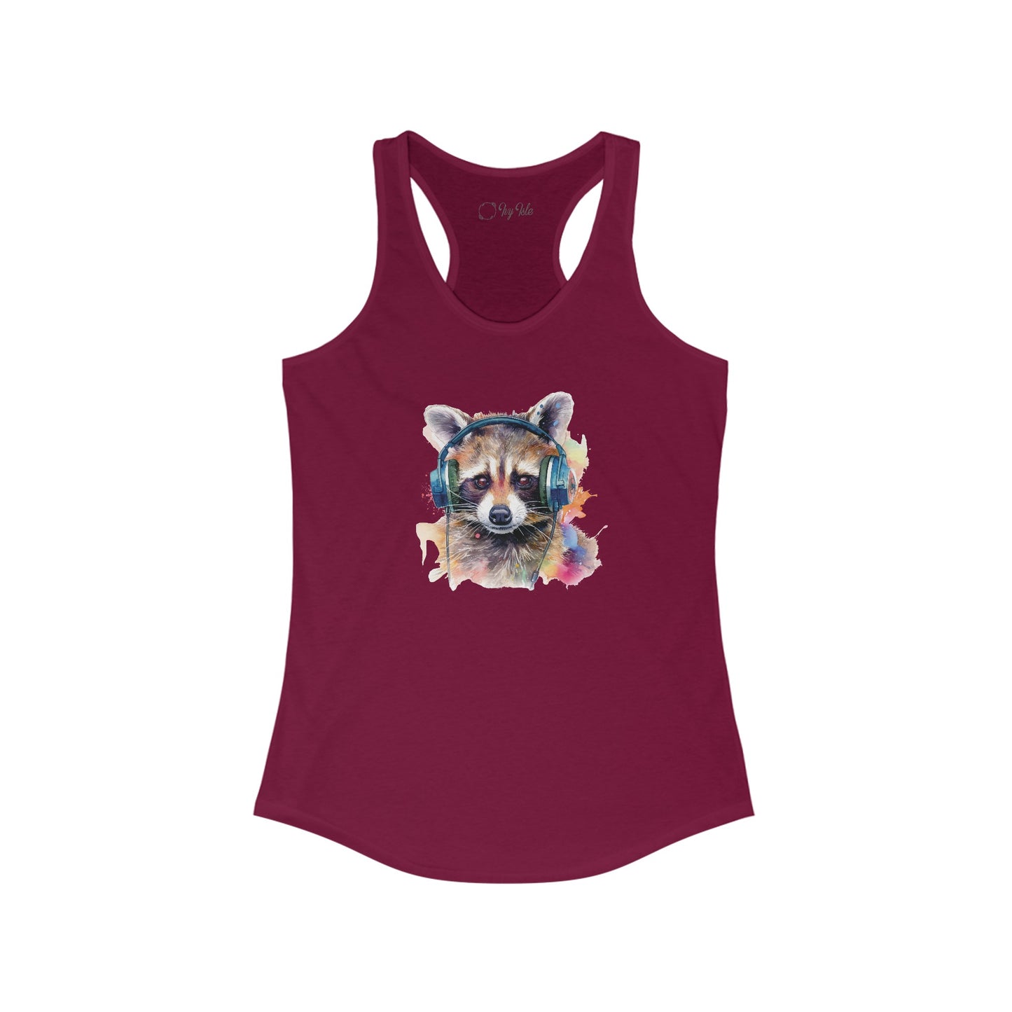 Raccoon with Headphones Racerback Tank