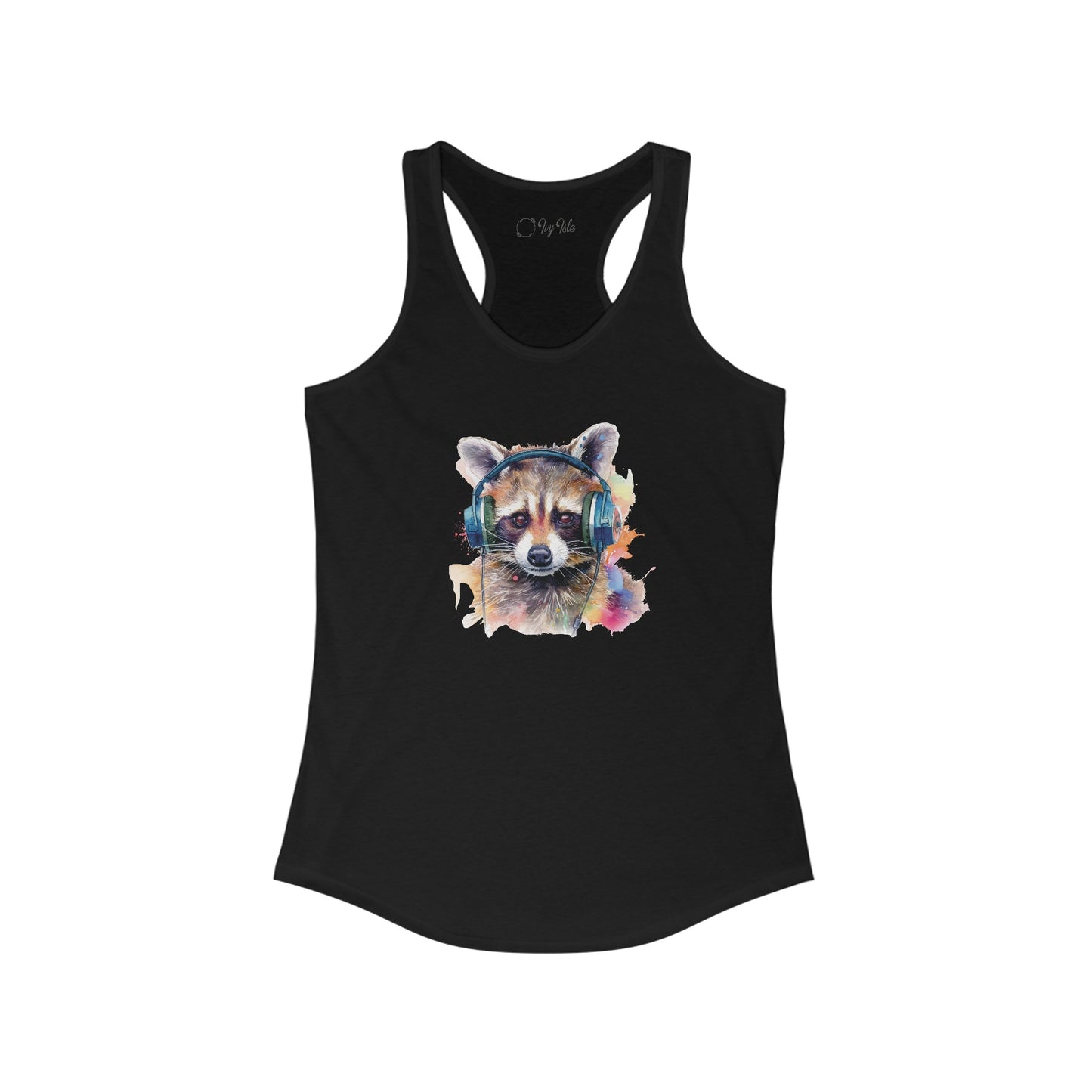 Raccoon with Headphones Racerback Tank