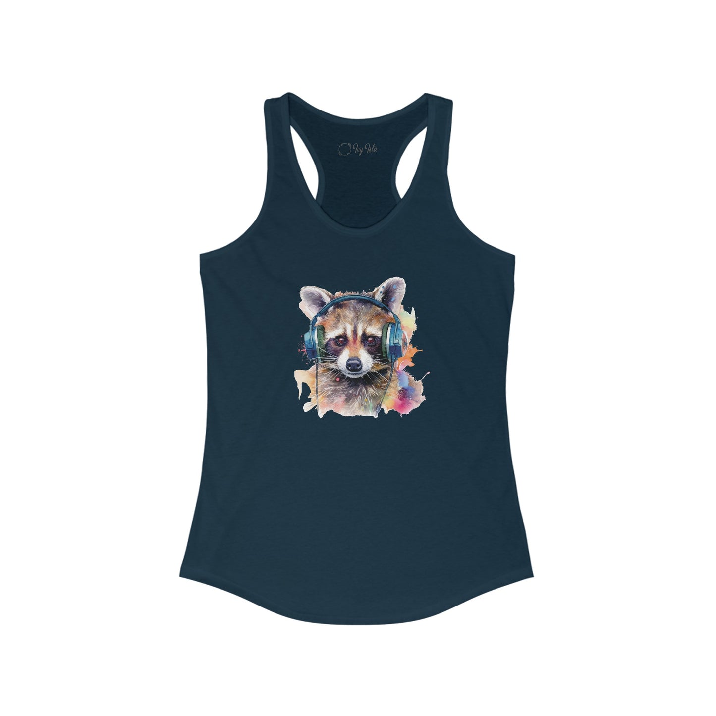 Raccoon with Headphones Racerback Tank