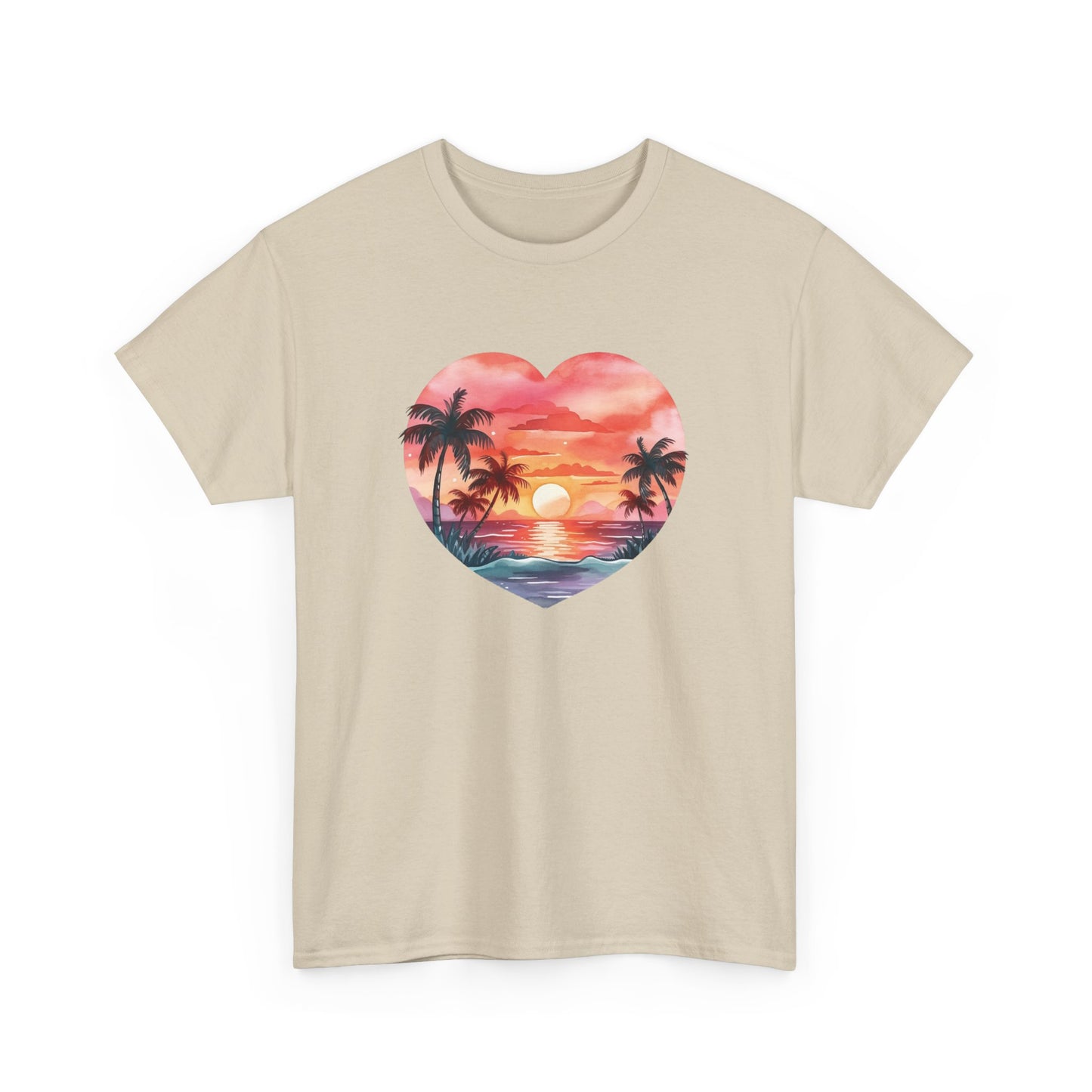 Retro Sunset Beach Heart Short Sleeve Tee