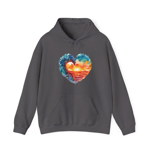 Abstract Sunset Heart Hooded Sweatshirt