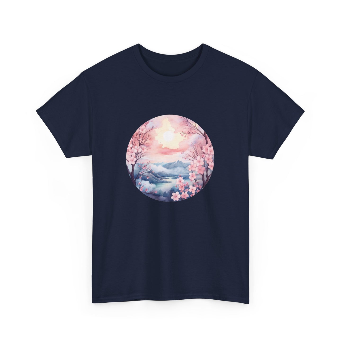 Watercolor Cherry Blossom Landscape Short Sleeve Tee