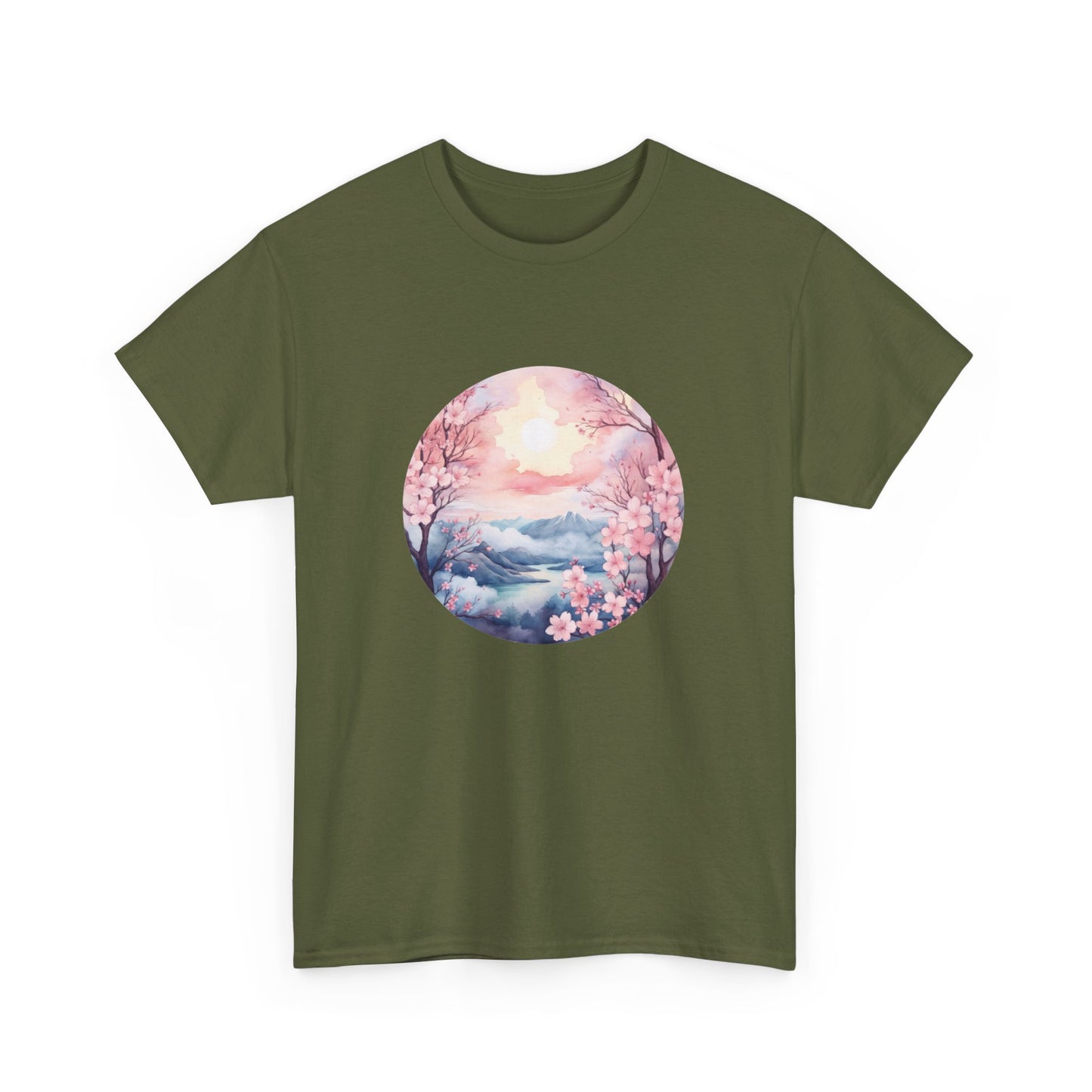 Watercolor Cherry Blossom Landscape Short Sleeve Tee