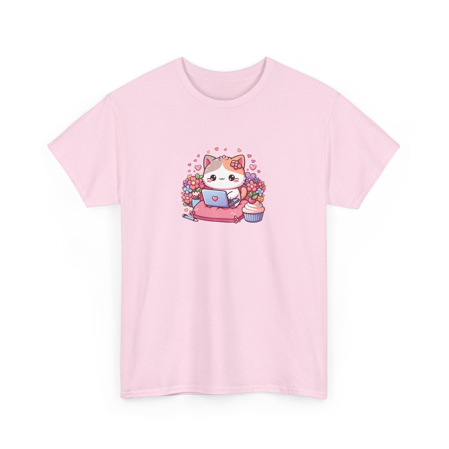 Cat with Cupcake and Laptop Short Sleeve Tee