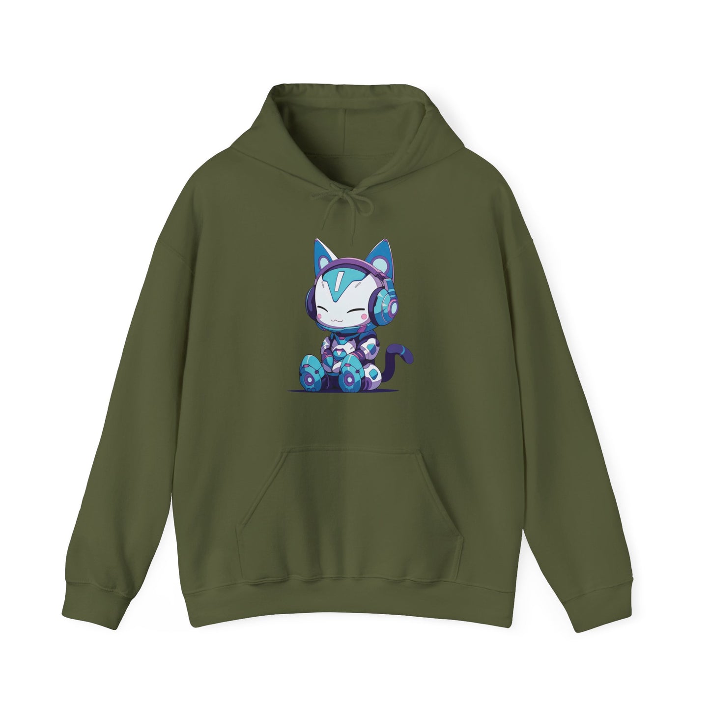 Futuristic Cat with Headphones Hooded Sweatshirt