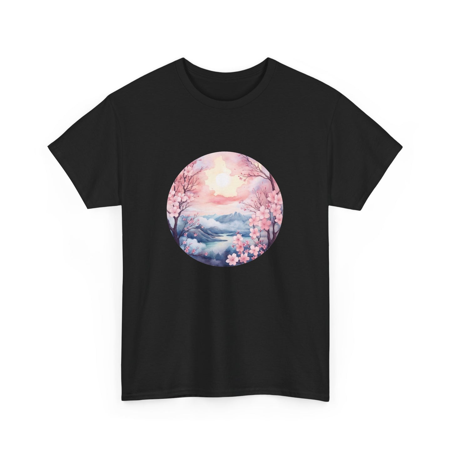Watercolor Cherry Blossom Landscape Short Sleeve Tee