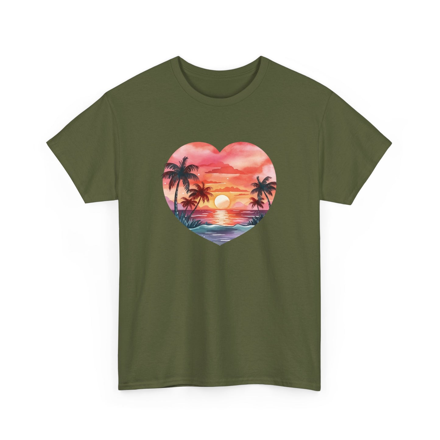 Retro Sunset Beach Heart Short Sleeve Tee