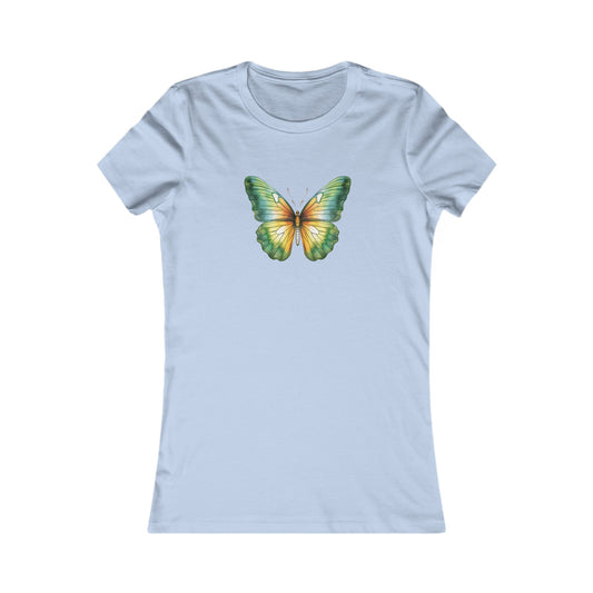 Green Watercolor Butterfly Fitted Tee