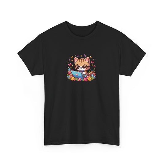 Cat with Flowers and Laptop Short Sleeve Tee