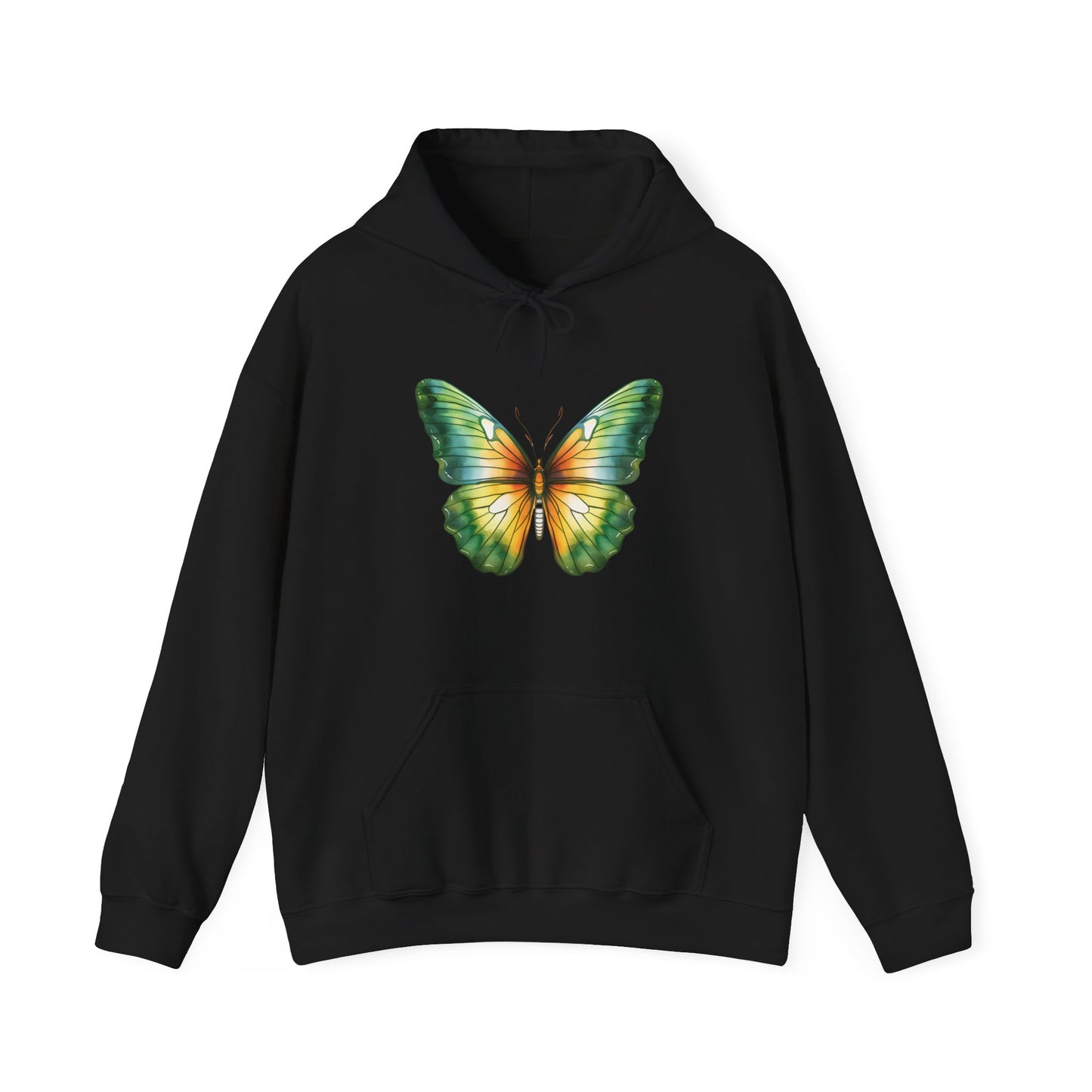 Green Watercolor Butterfly Hooded Sweatshirt
